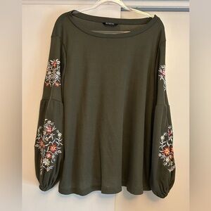 BloomChic Olive Green Embroidered Long Sleeve Top